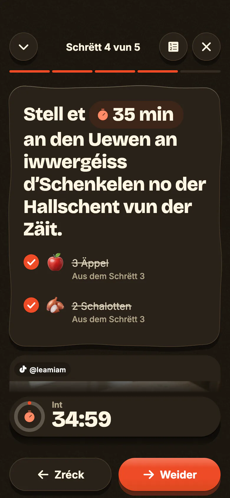 De Kachmodus vu Yumclip owes: e Schrëtt a grousser Schrëft, seng Zoutaten an den Timer, dee start.