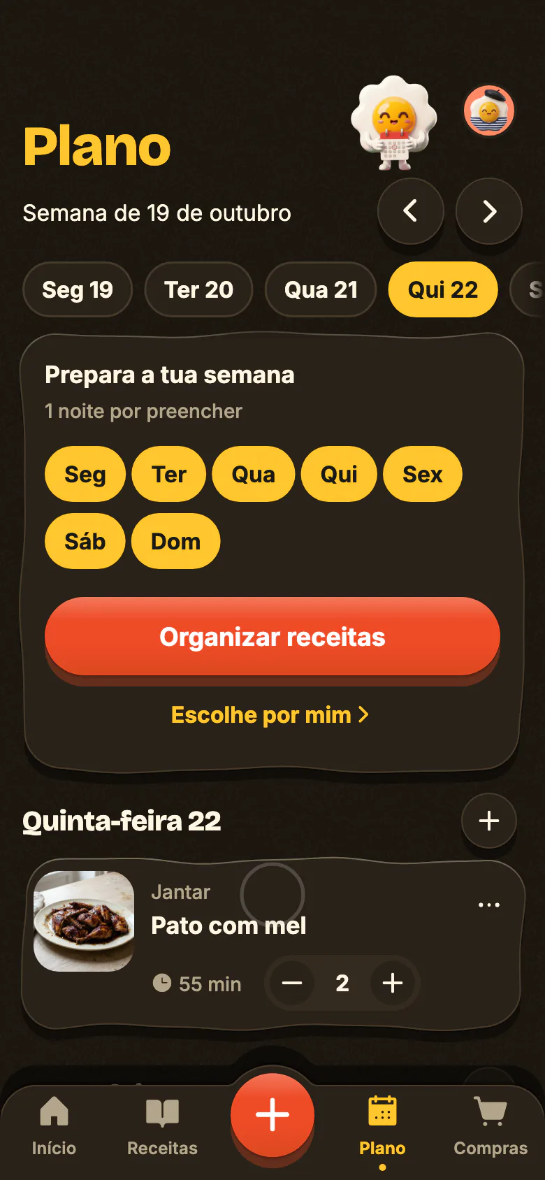 O plano do Yumclip: uma receita para hoje à noite, e depois as outras noites da semana a encherem-se.